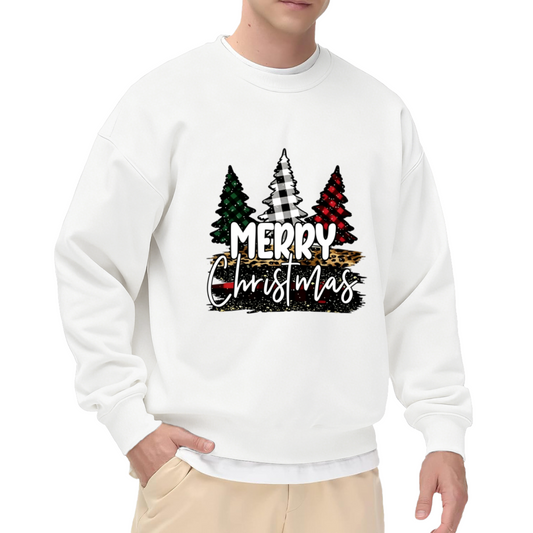 Plaid Leopard Merry Christmas Tree Crewneck Sweatshirt