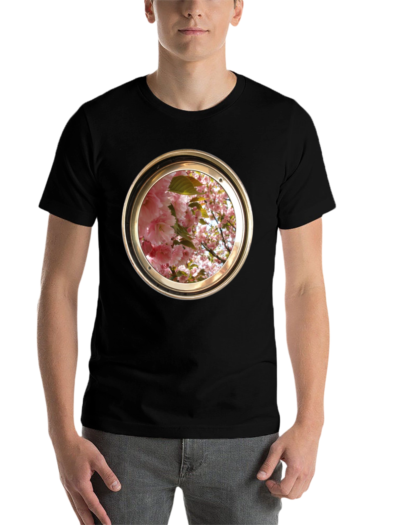 Floral Porthole Graphic Tee - Unique Design