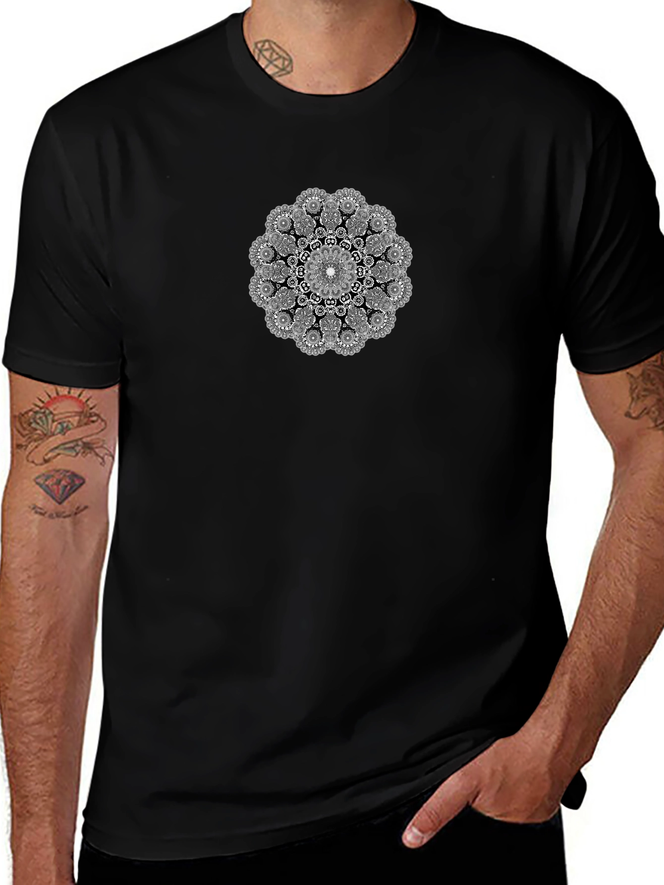Black T-Shirt with Mandala Graphic