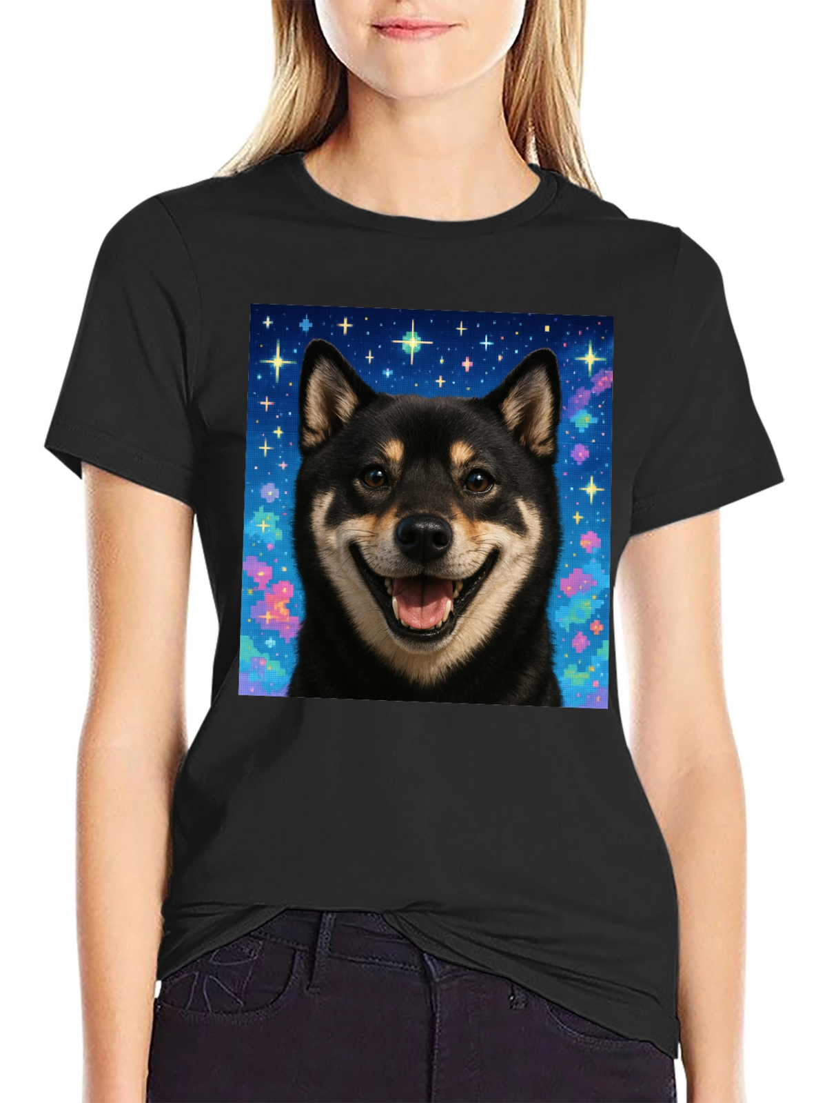Shiba Inu Galaxy Graphic Tee - Black