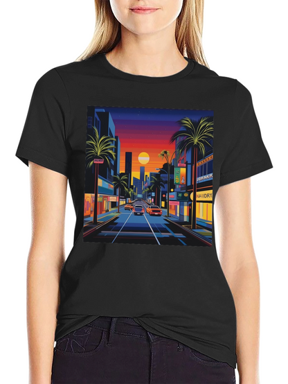 Sunset Cityscape Graphic Tee - Retro Style
