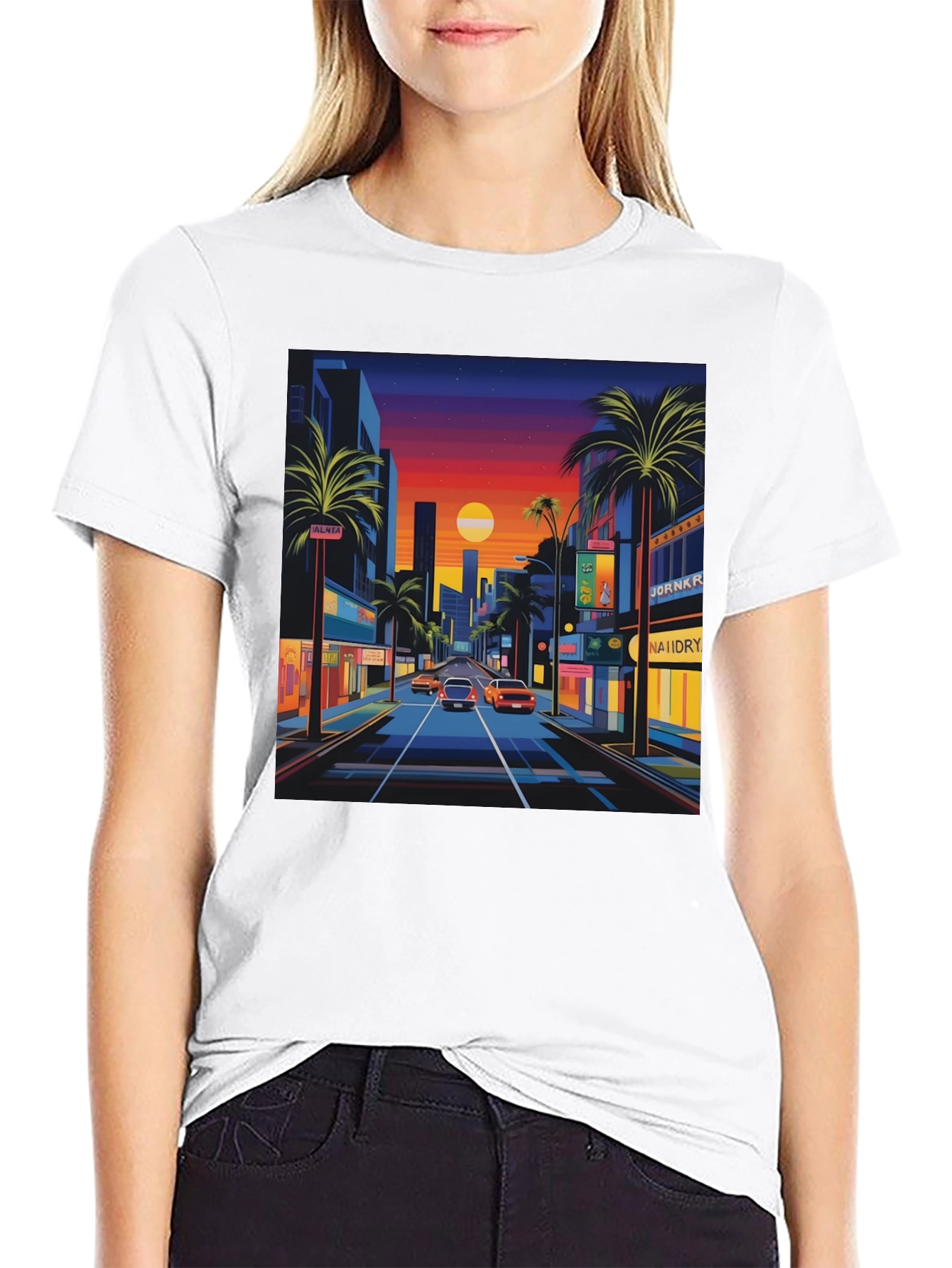 Sunset Cityscape Graphic Tee - Retro Style