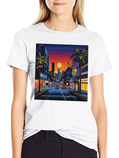 Sunset Cityscape Graphic Tee - Retro Style