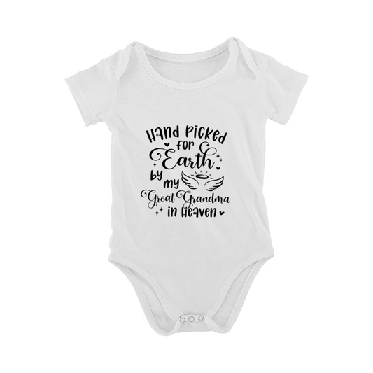 Hand Picked For Earth By My Great Grandma In Heaven Angel Wing Baby Bodysuit, Sentimental Memorial Gift