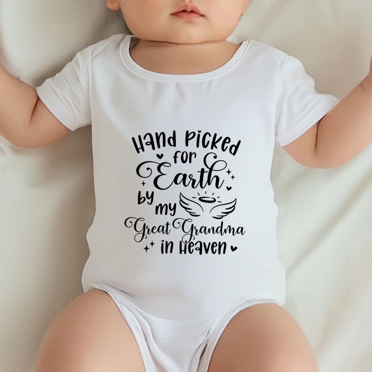 Hand Picked For Earth By My Great Grandma In Heaven Angel Wing Baby Bodysuit, Sentimental Memorial Gift