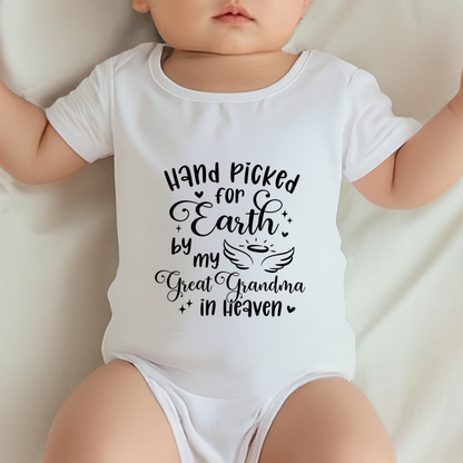 Hand Picked For Earth By My Great Grandma In Heaven Angel Wing Baby Bodysuit, Sentimental Memorial Gift