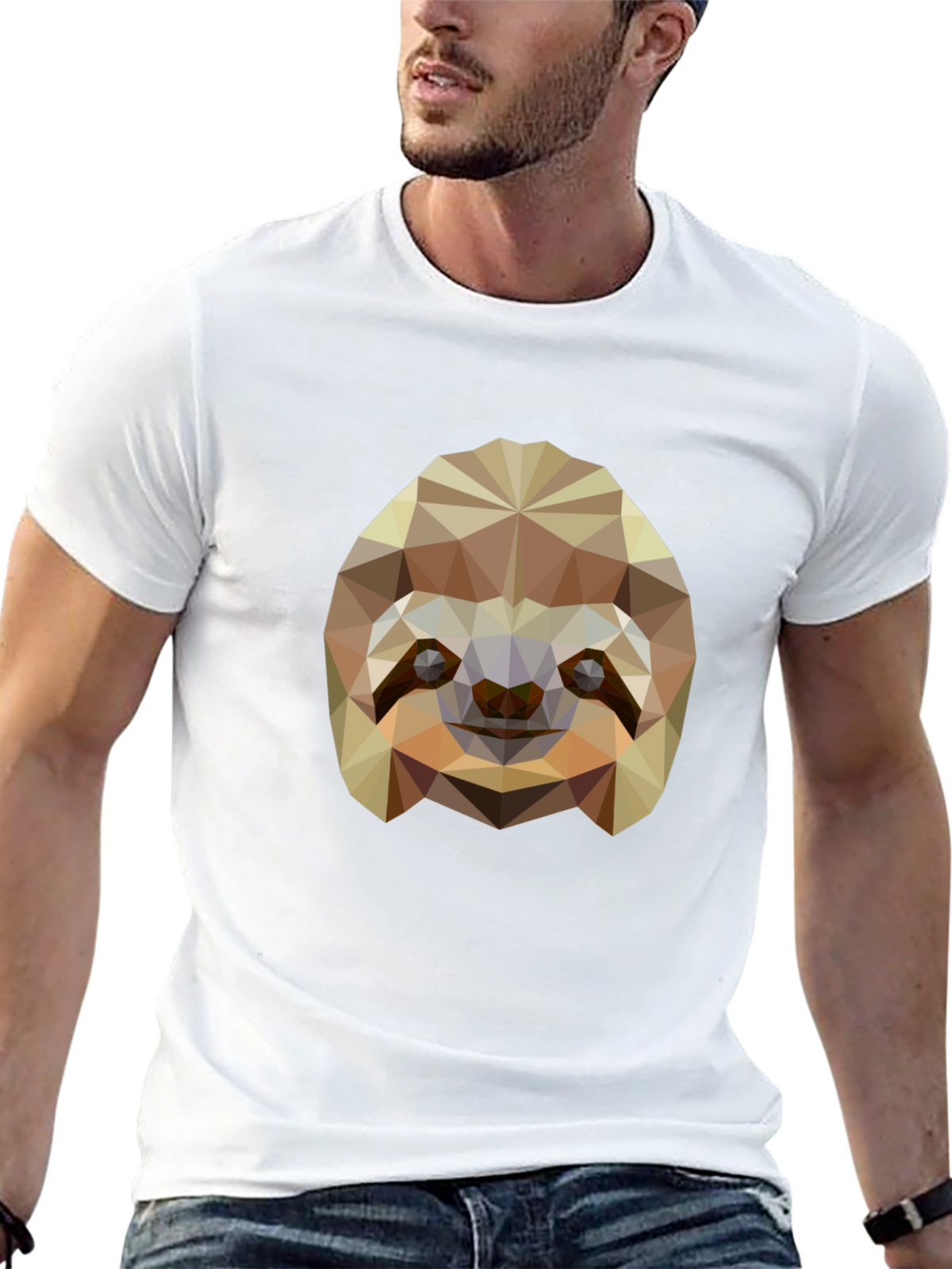 Geometric Sloth Graphic Tee - Modern Black T-Shirt