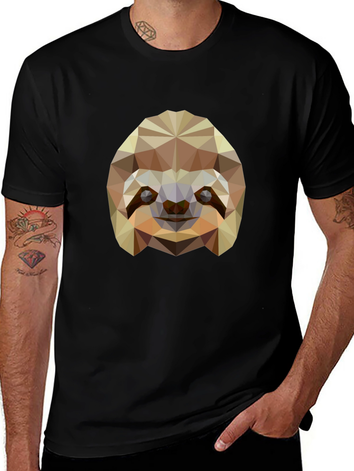 Geometric Sloth Graphic Tee - Modern Black T-Shirt