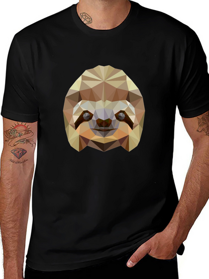 Geometric Sloth Graphic Tee - Modern Black T-Shirt