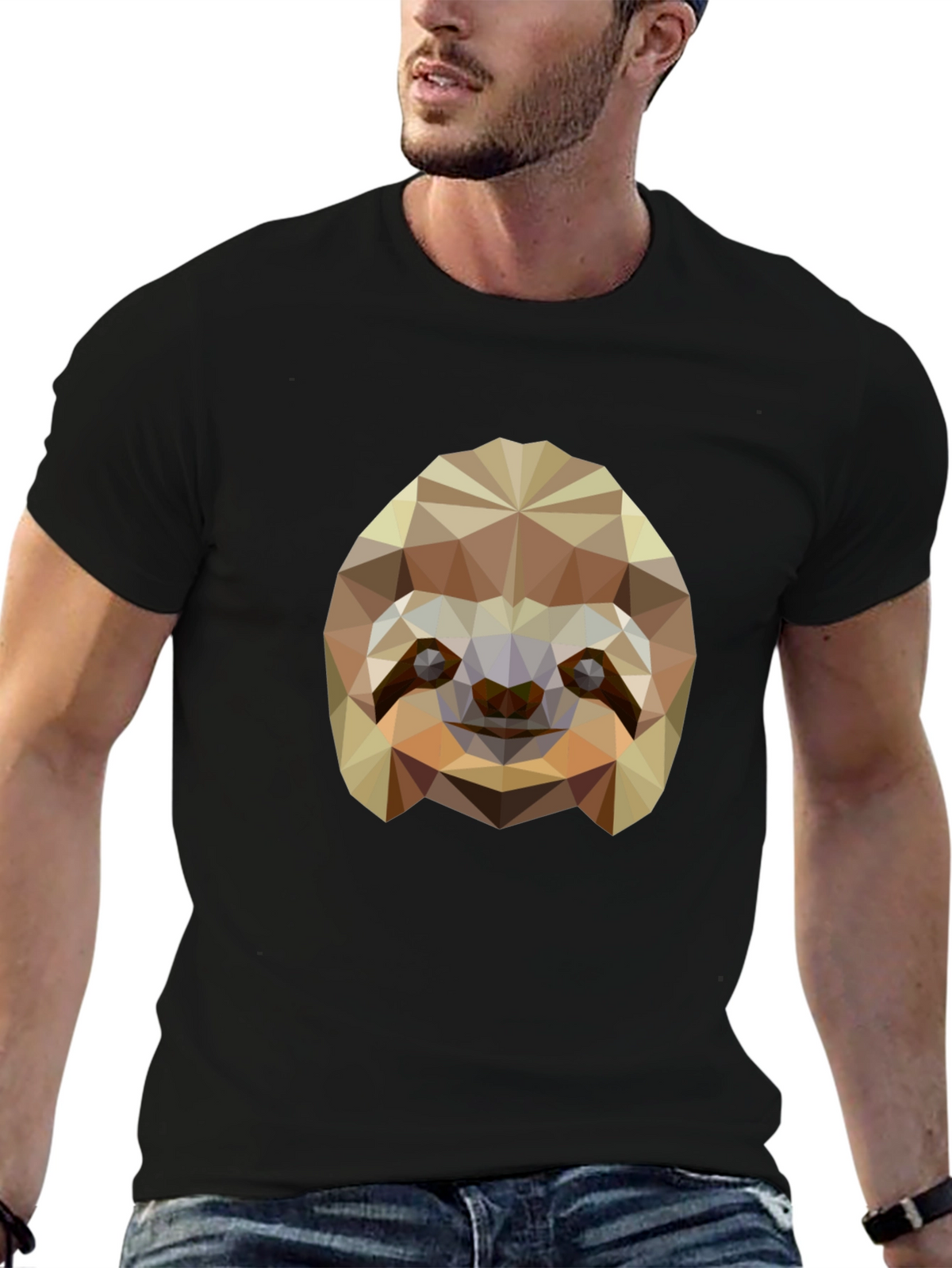 Geometric Sloth Graphic Tee - Modern Black T-Shirt