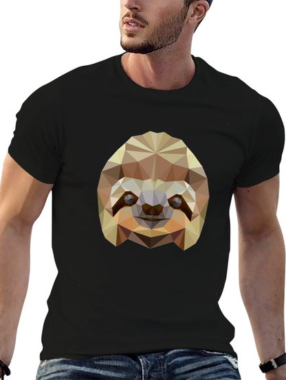 Geometric Sloth Graphic Tee - Modern Black T-Shirt