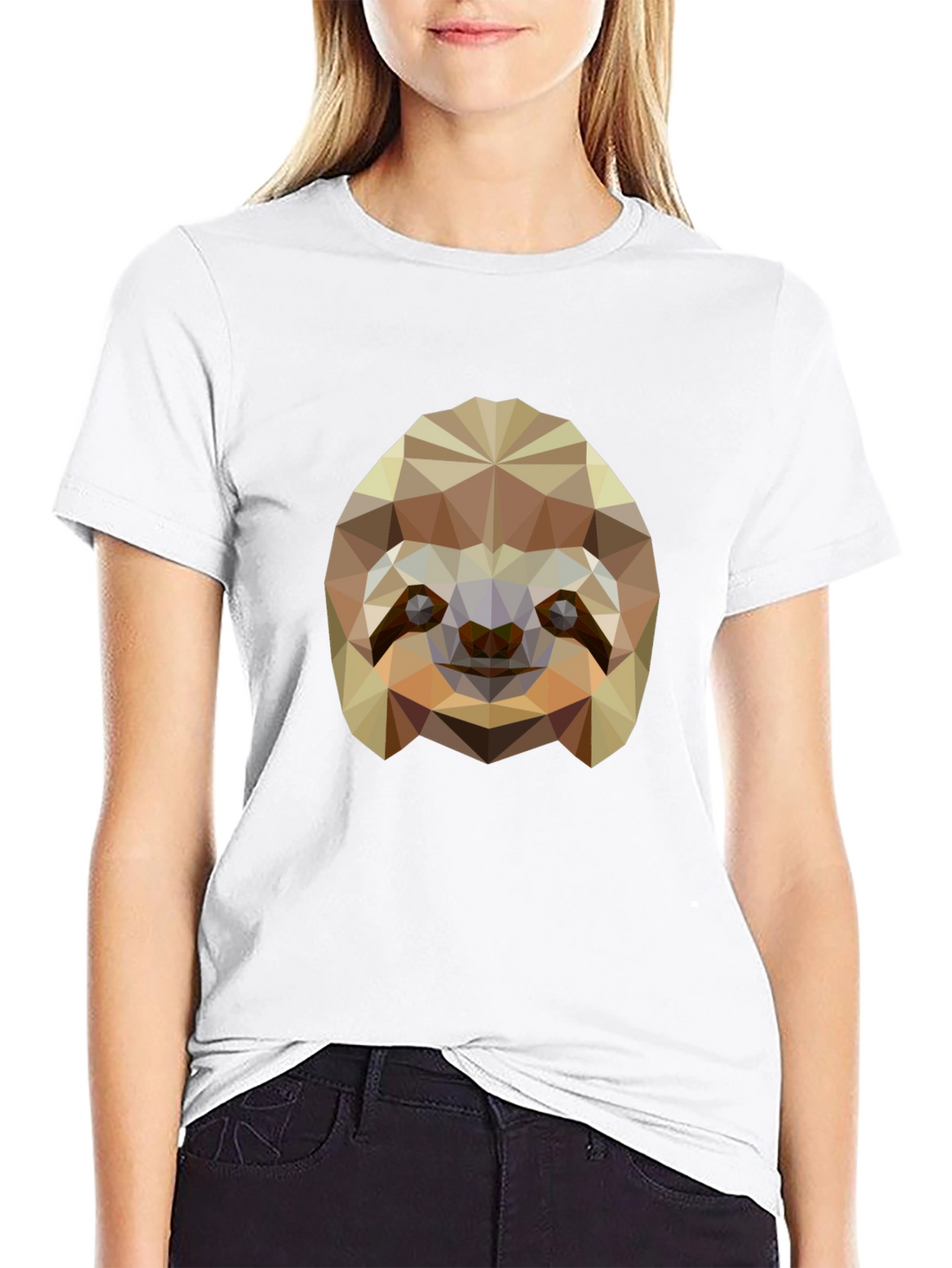Geometric Sloth Graphic Tee - Modern Black T-Shirt