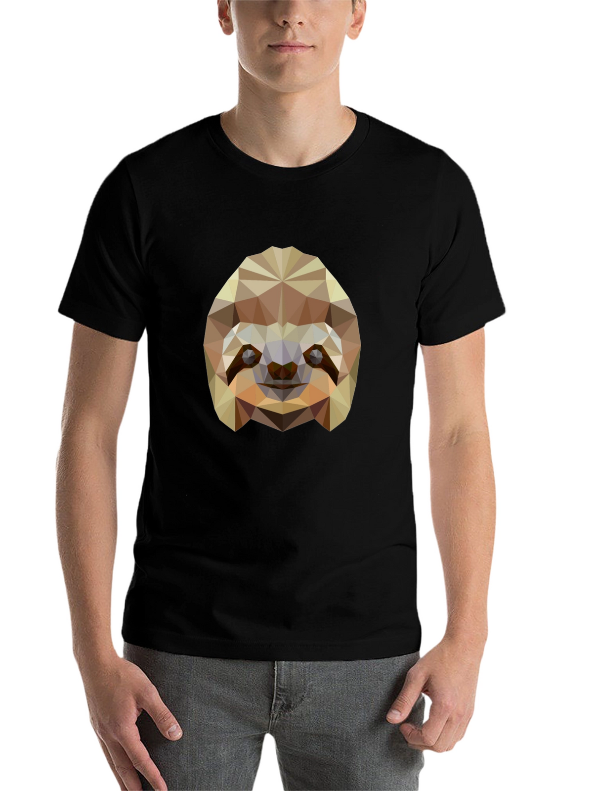 Geometric Sloth Graphic Tee - Modern Black T-Shirt