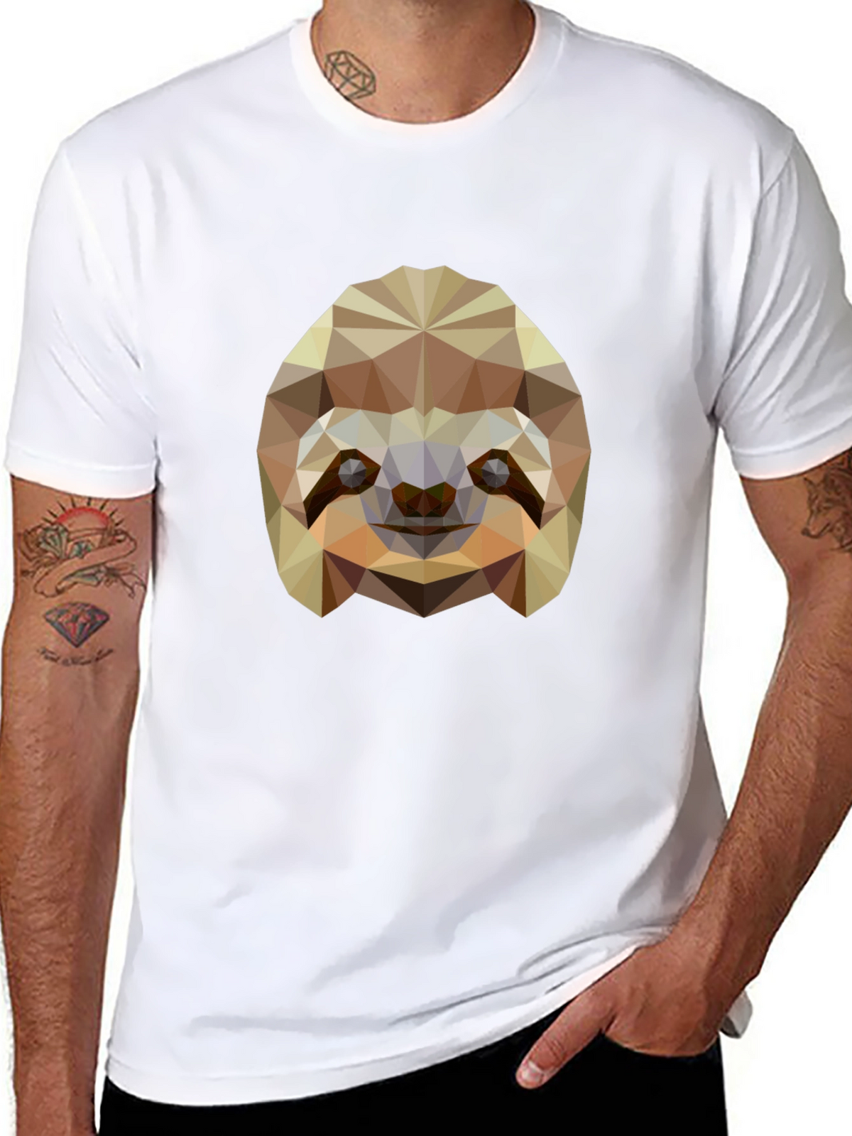 Geometric Sloth Graphic Tee - Modern Black T-Shirt