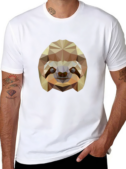 Geometric Sloth Graphic Tee - Modern Black T-Shirt