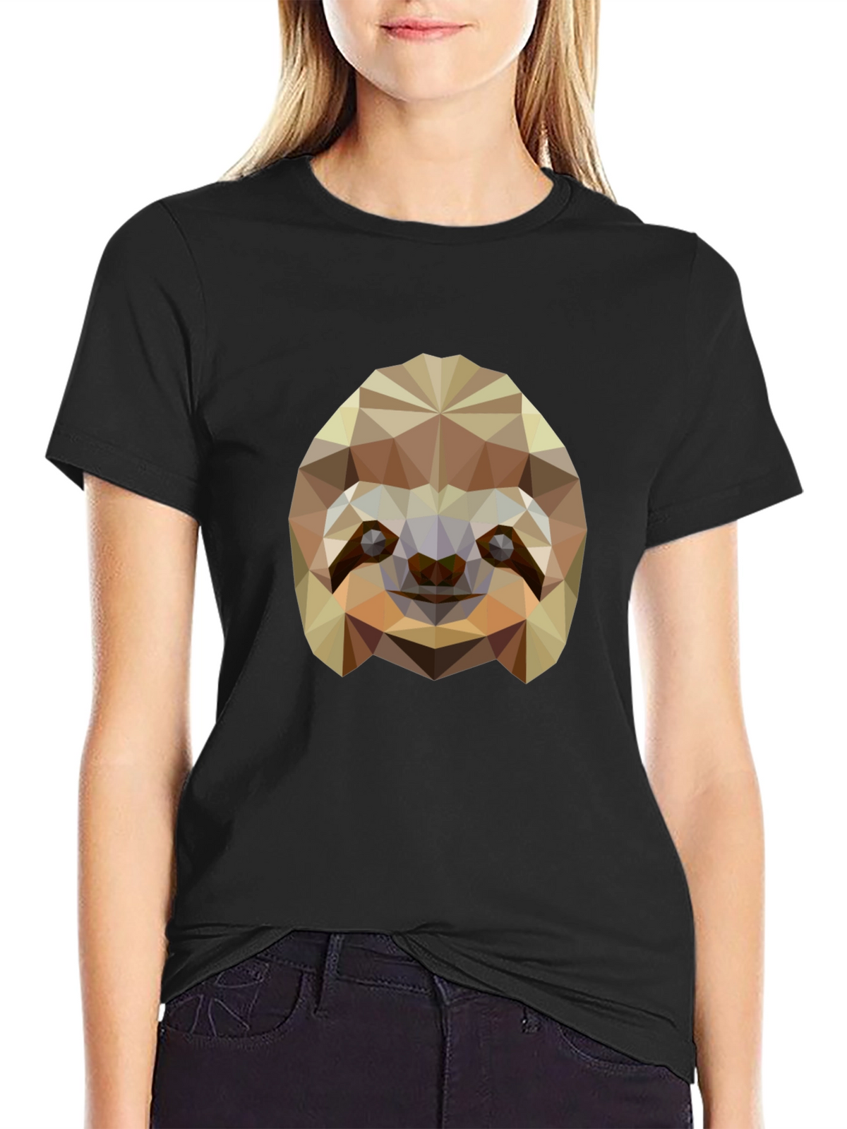 Geometric Sloth Graphic Tee - Modern Black T-Shirt