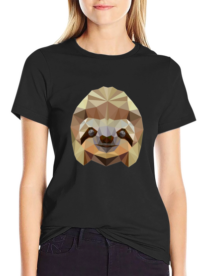 Geometric Sloth Graphic Tee - Modern Black T-Shirt