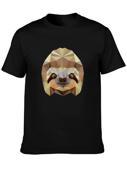 Geometric Sloth Graphic Tee - Modern Black T-Shirt
