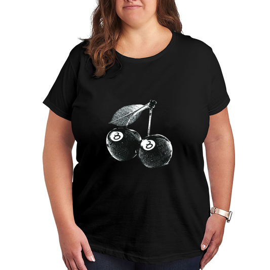 Retro 8?Ball Cherry Vintage Art Plus?Size Women Black Graphic T?Shirt