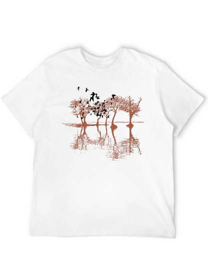 Mens Black Graphic T-Shirt - Tree Reflection Design