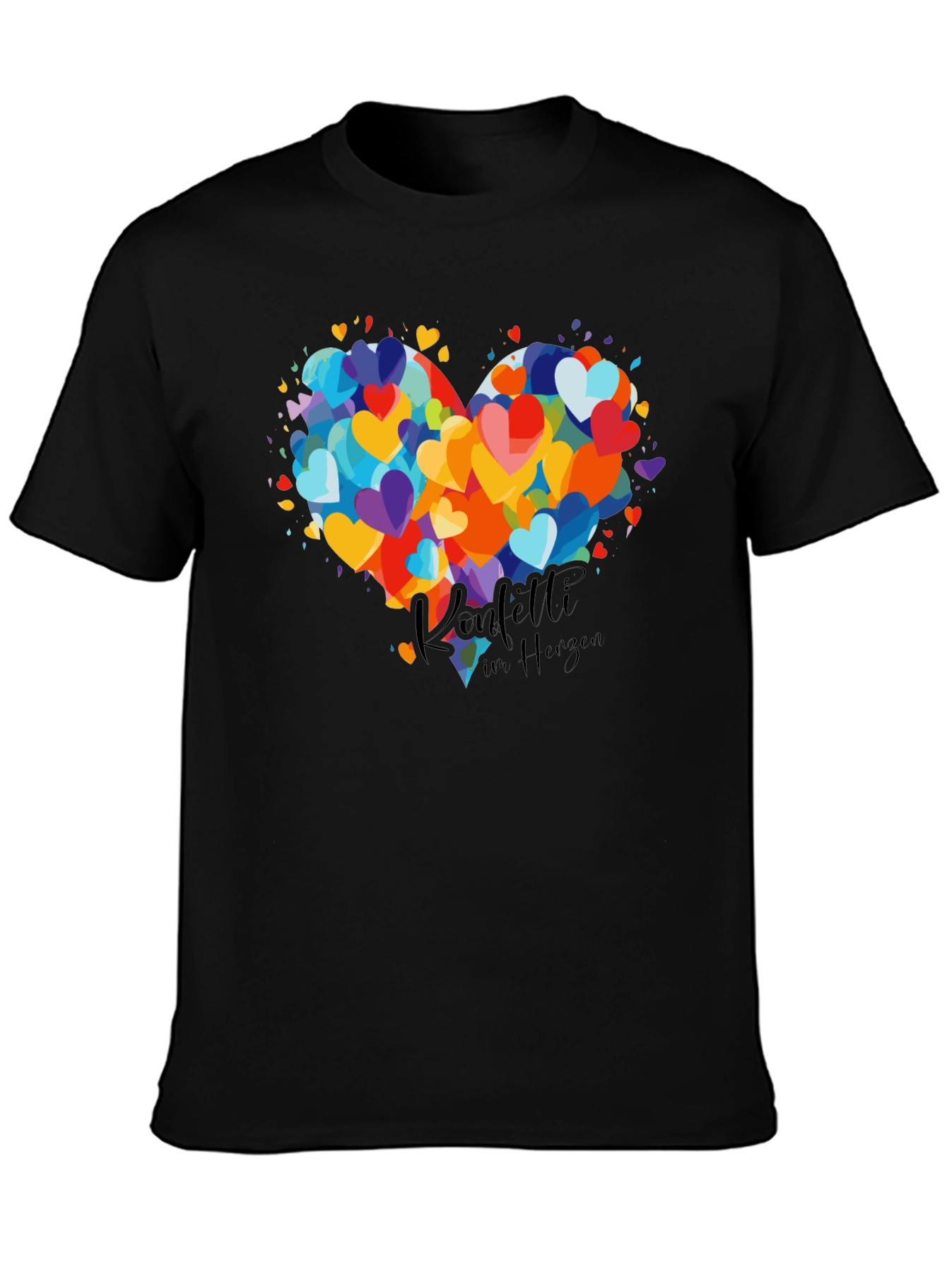 Heart Confetti Graphic Tee - Black Cotton