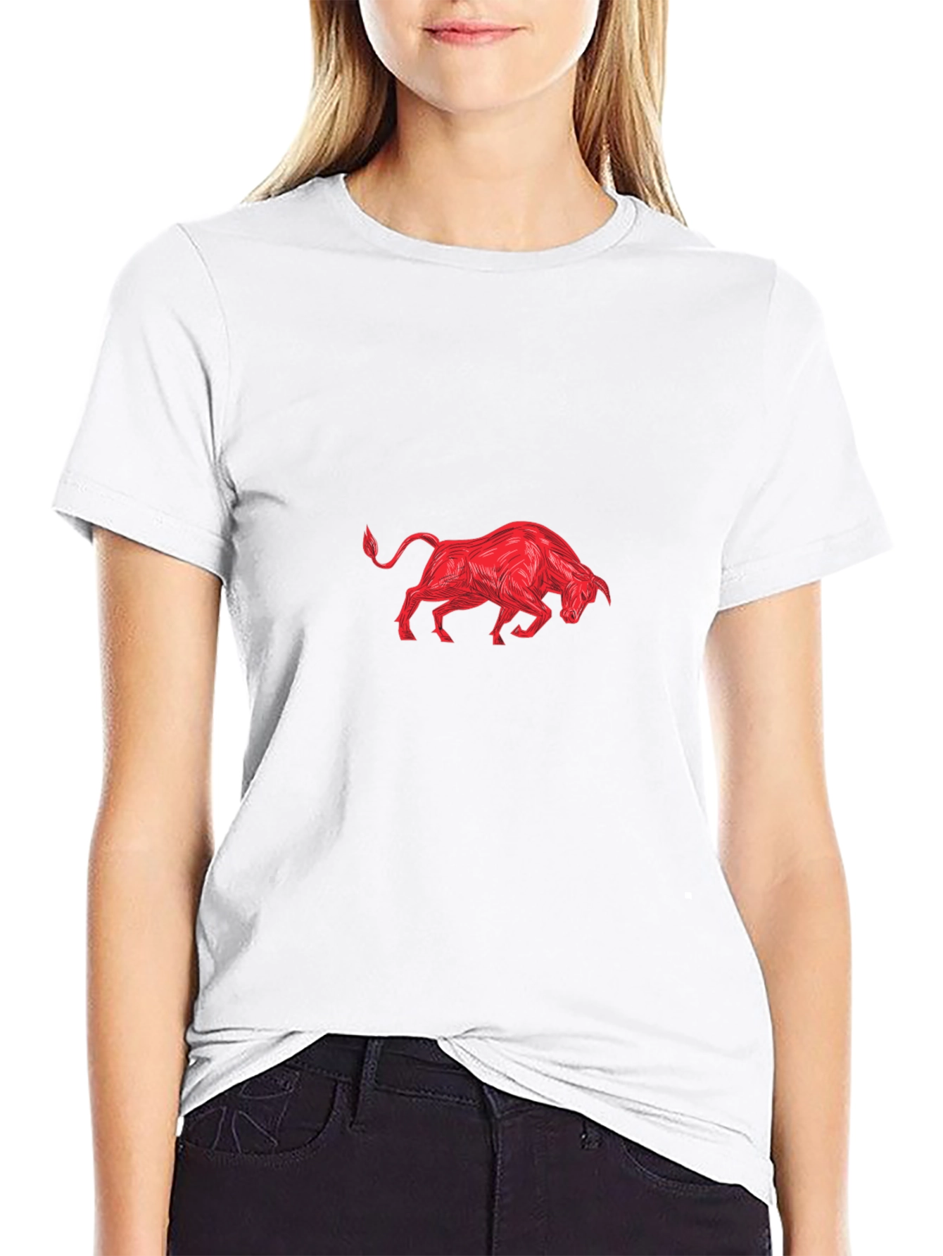 Black Tee with Red Bull Graphic