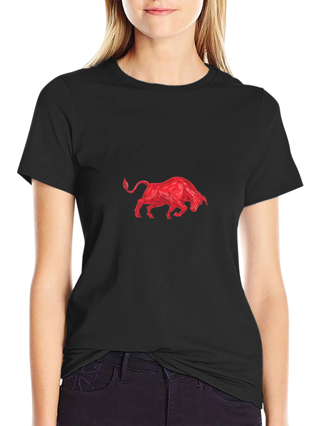 Black Tee with Red Bull Graphic