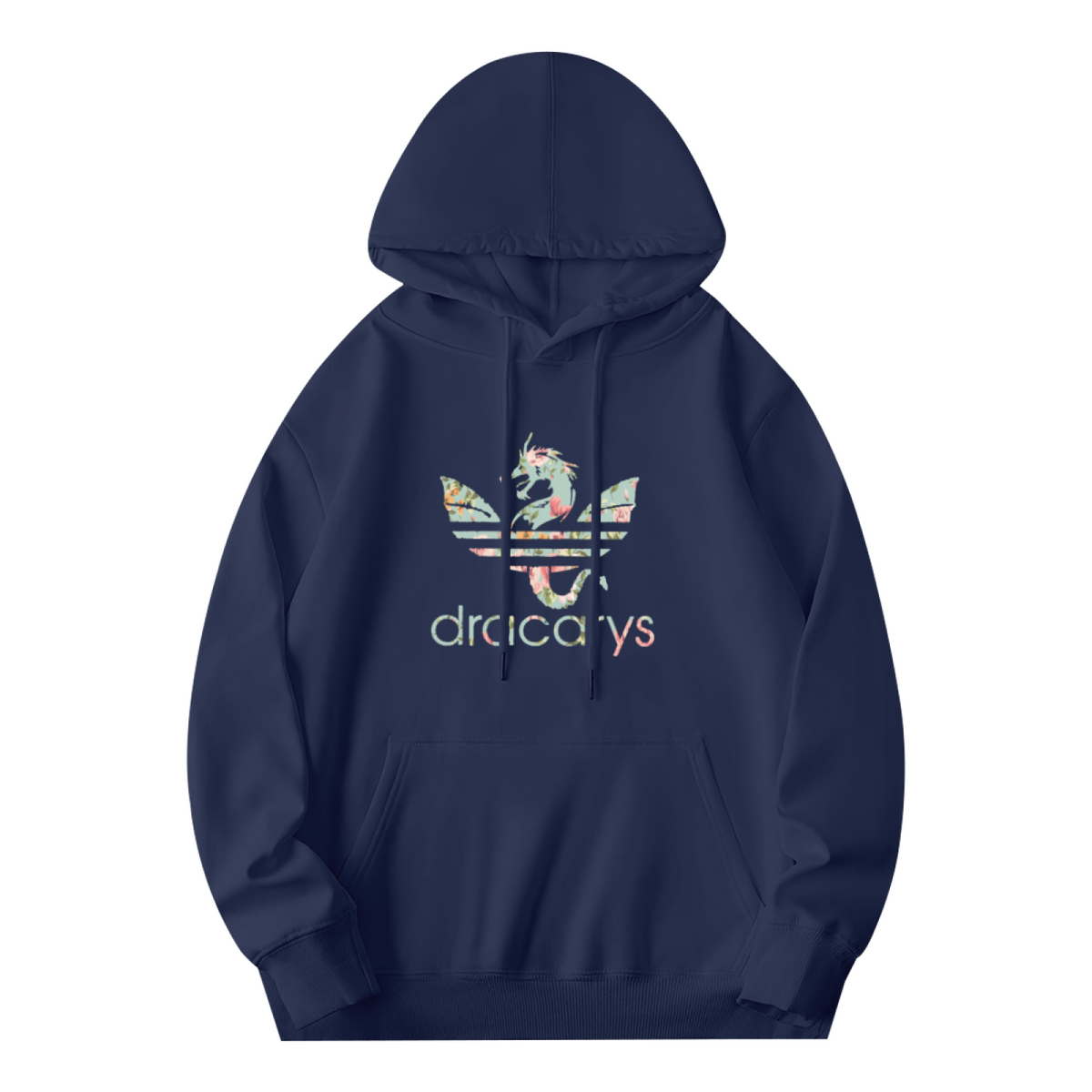 Floral Dracarys Dragon Navy Hoodie, Ultra Soft Daily Pullover