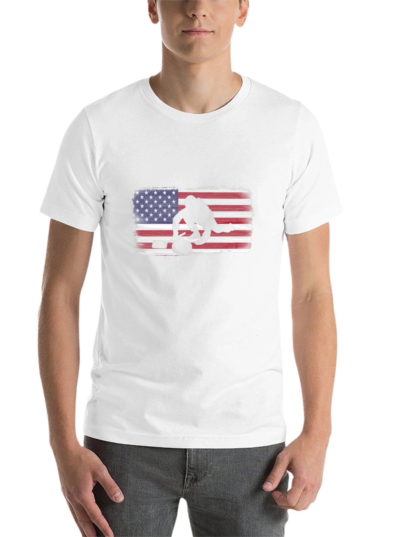 USA Curling Silhouette Tee - Patriotic Sport Shirt