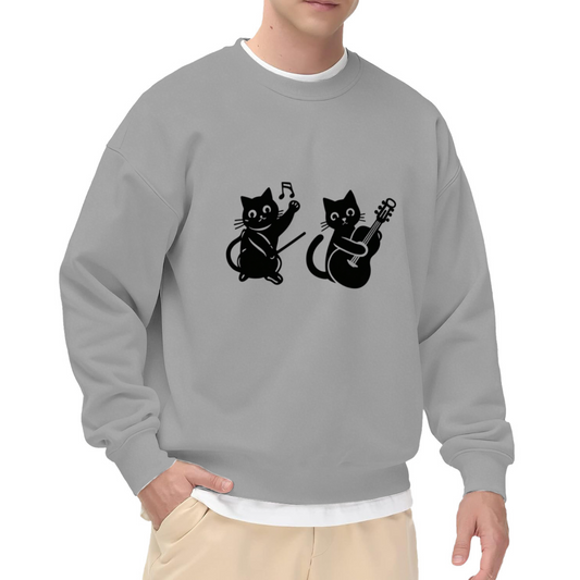Rock Band Music Cats Minimal Grey Crew Sweatshirt