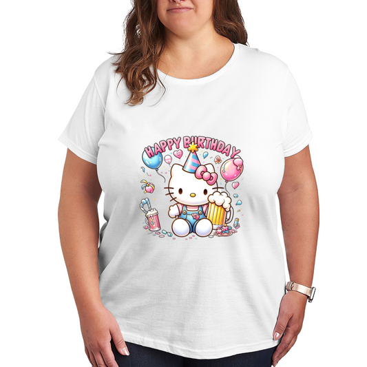 Party Vibe Birthday Hello Kitty Plus?Size White Graphic Tee