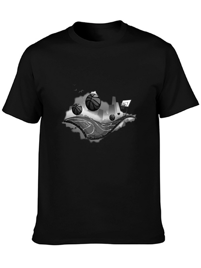Basketball Cityscape Black T-Shirt