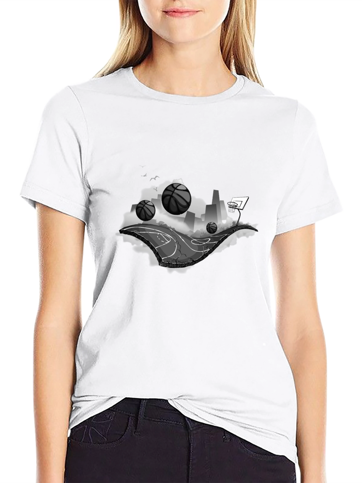 Basketball Cityscape Black T-Shirt