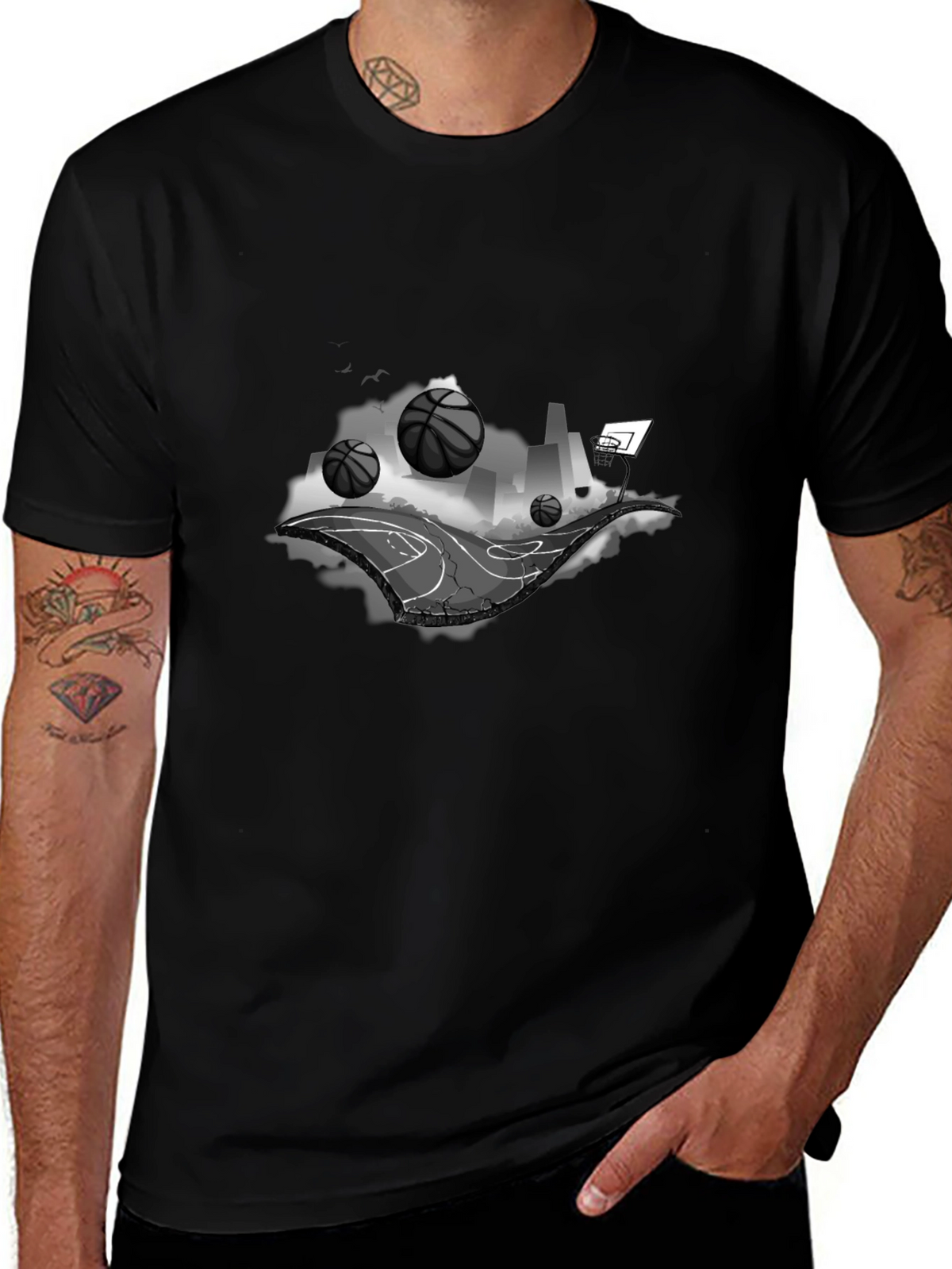 Basketball Cityscape Black T-Shirt
