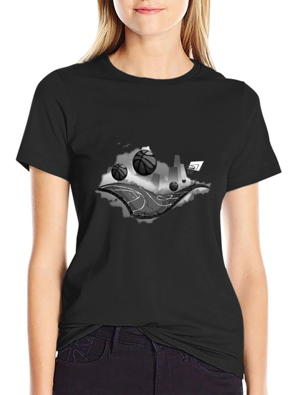 Basketball Cityscape Black T-Shirt