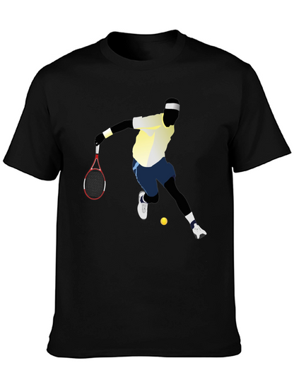 Tennis Player Graphic Tee - Black Cotton T-Shirt