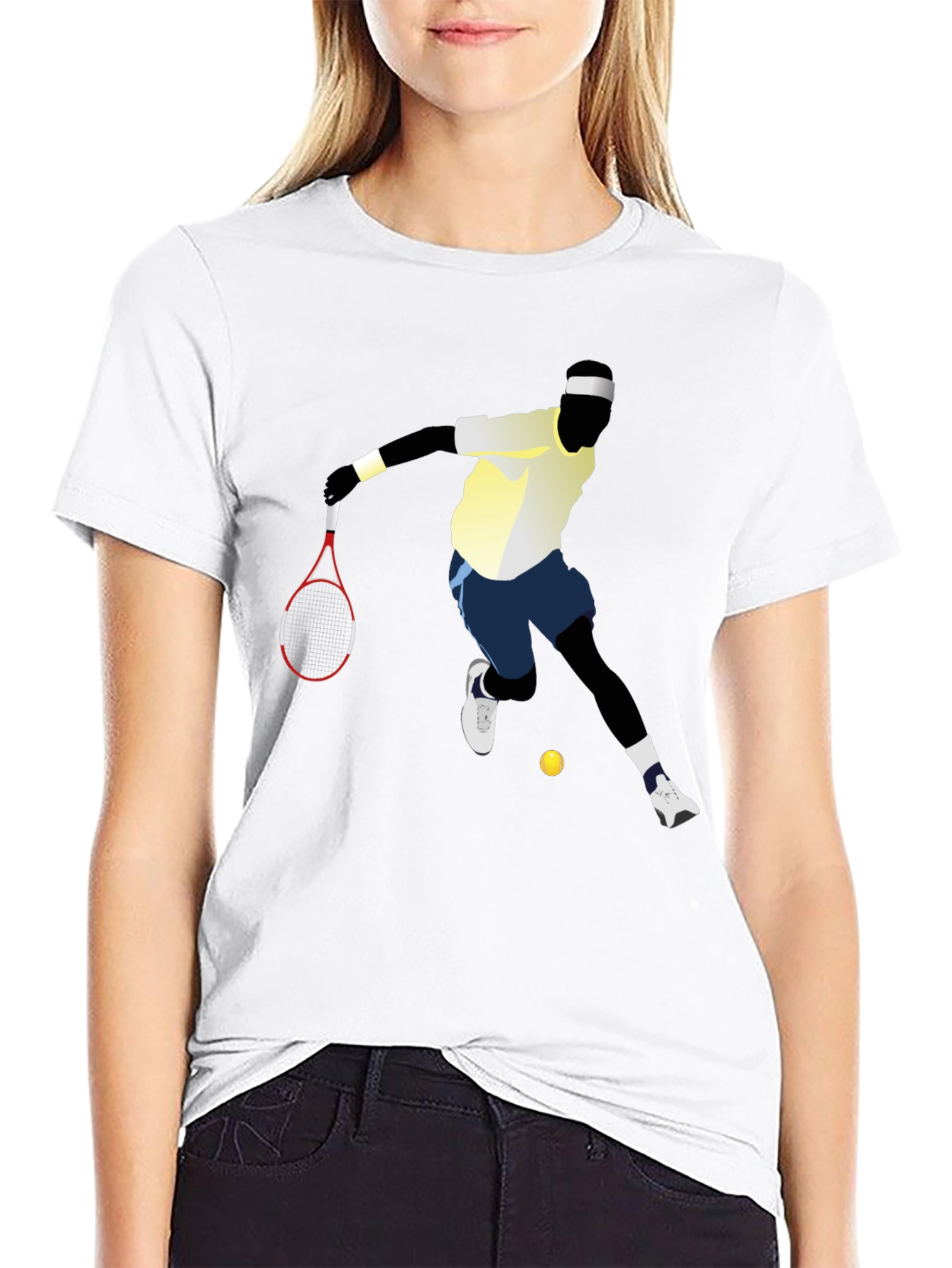 Tennis Player Graphic Tee - Black Cotton T-Shirt