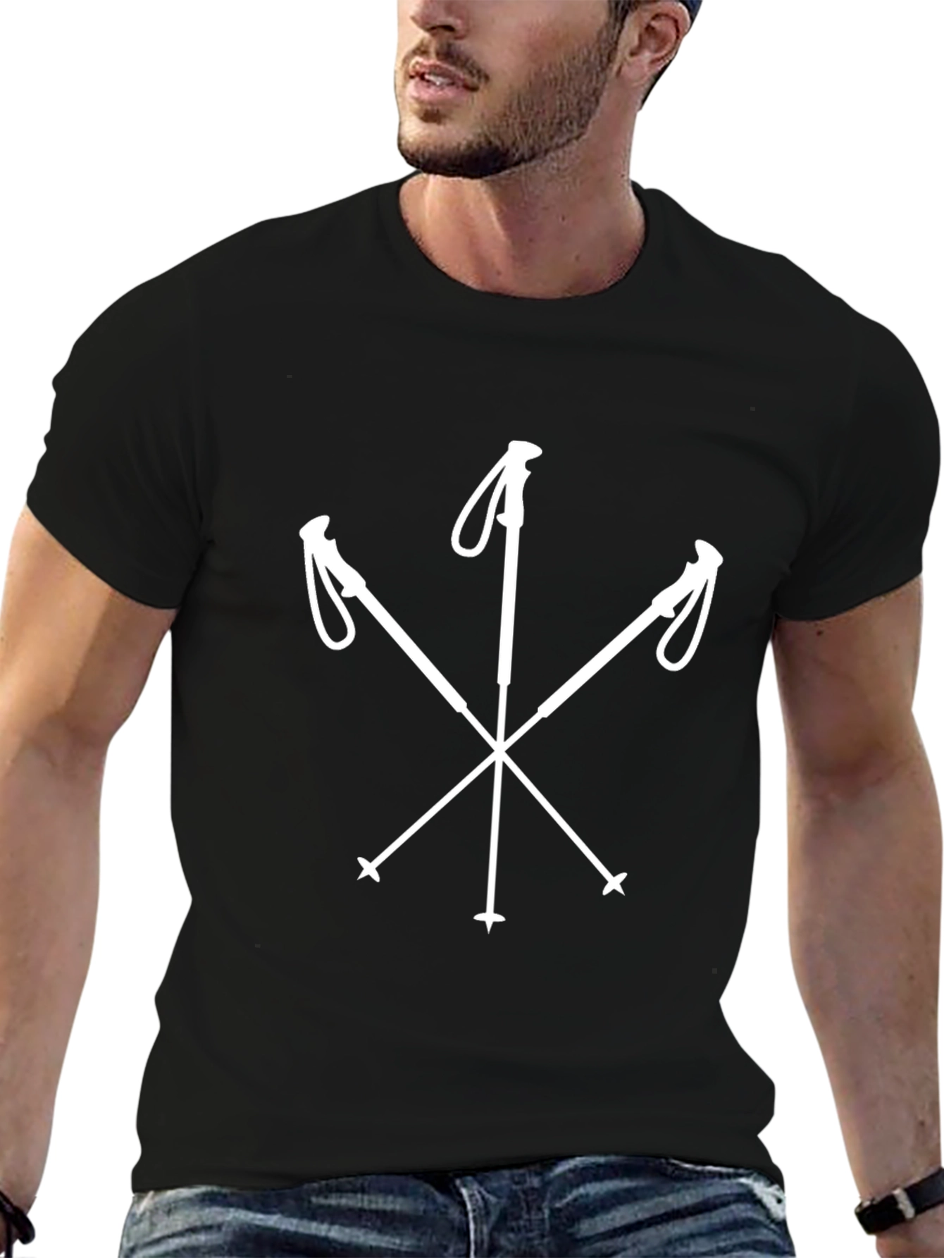 Skiing Poles Graphic Tee - Black Cotton T-Shirt