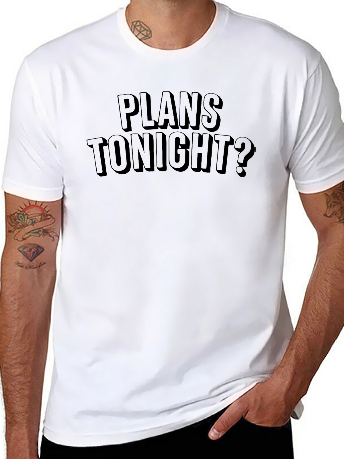 Plans Tonight? Graphic Print Tee - Black T-Shirt