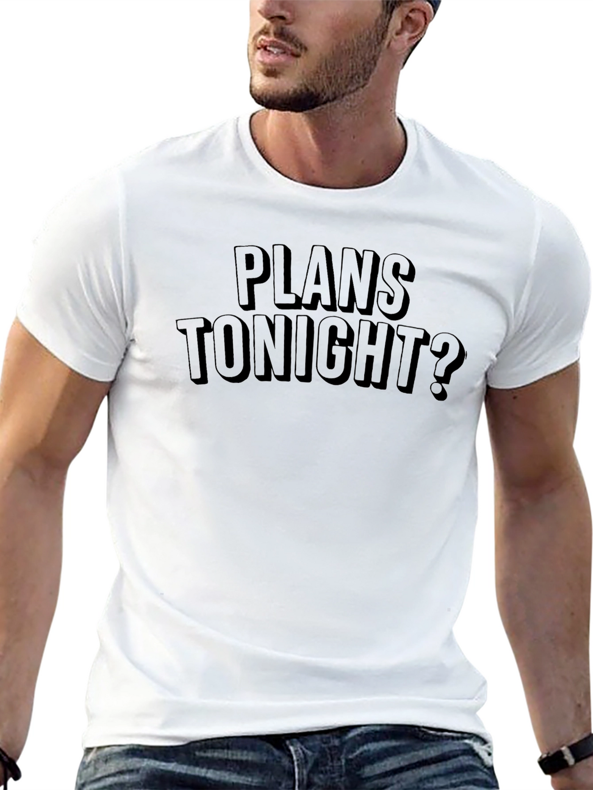 Plans Tonight? Graphic Print Tee - Black T-Shirt