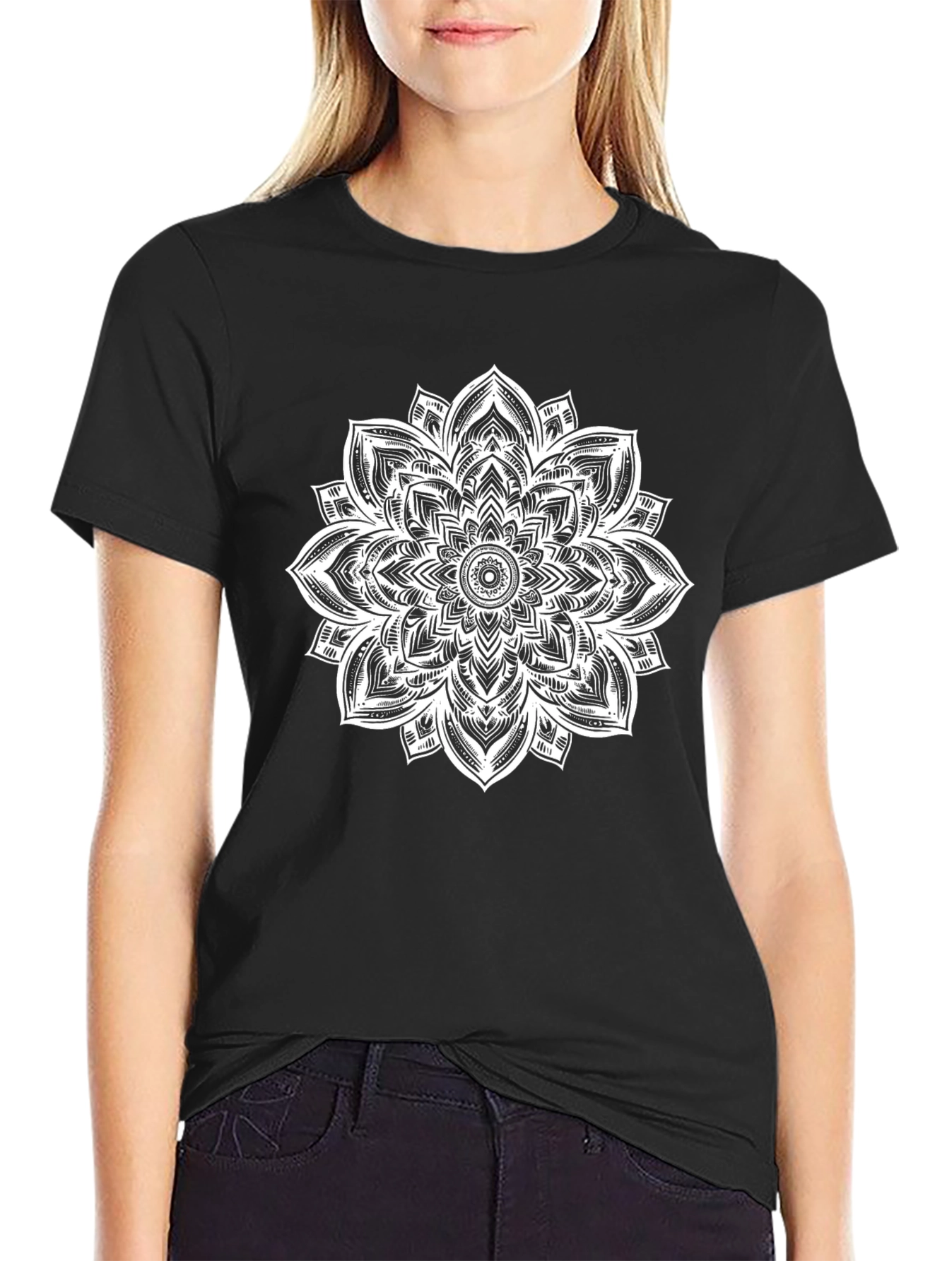 Mandala Graphic Tee - Black Cotton Casual Comfort