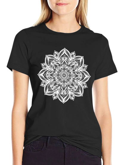 Mandala Graphic Tee - Black Cotton Casual Comfort