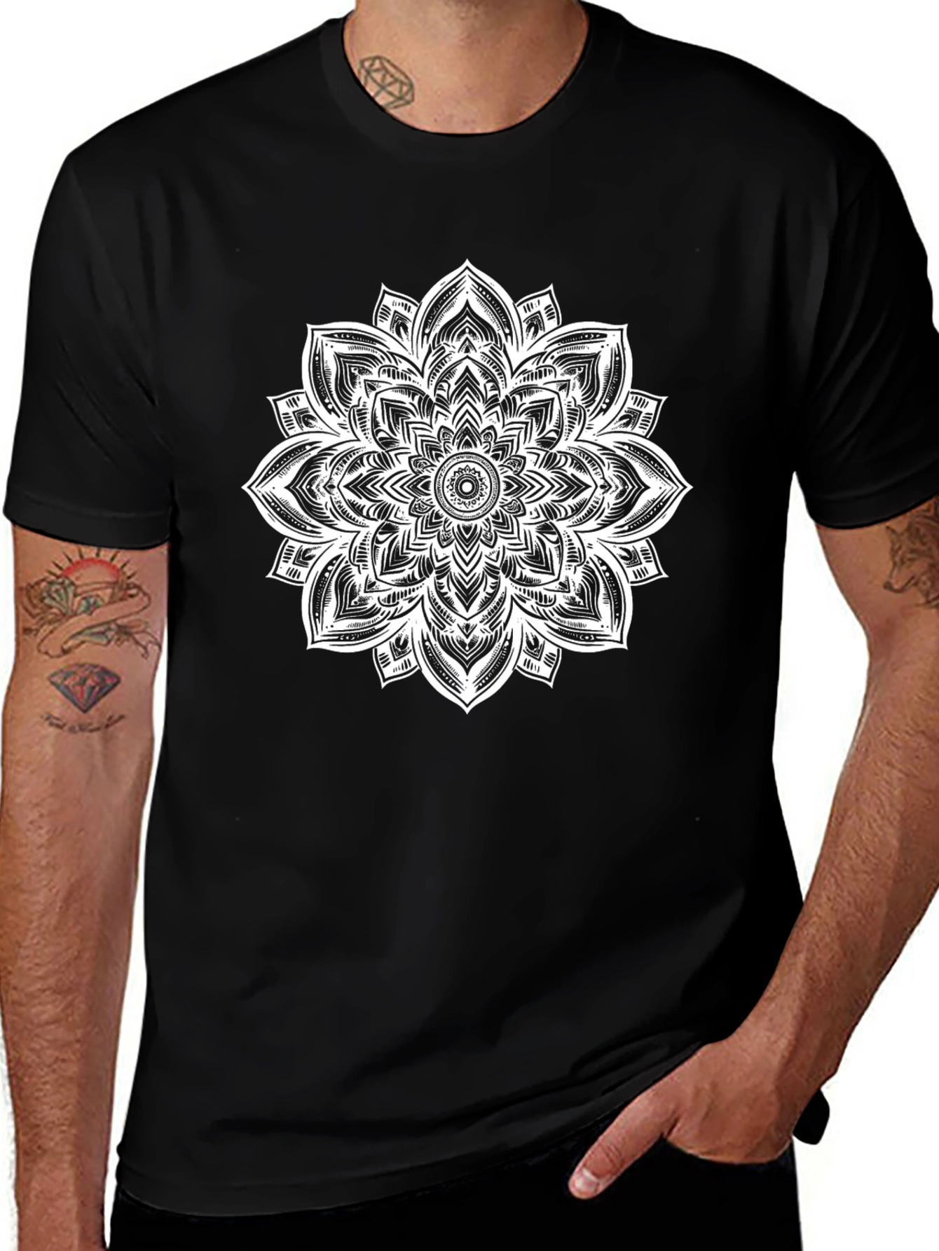 Mandala Graphic Tee - Black Cotton Casual Comfort