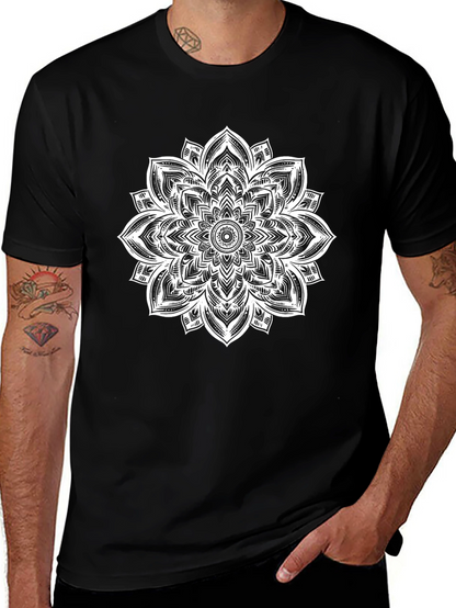 Mandala Graphic Tee - Black Cotton Casual Comfort