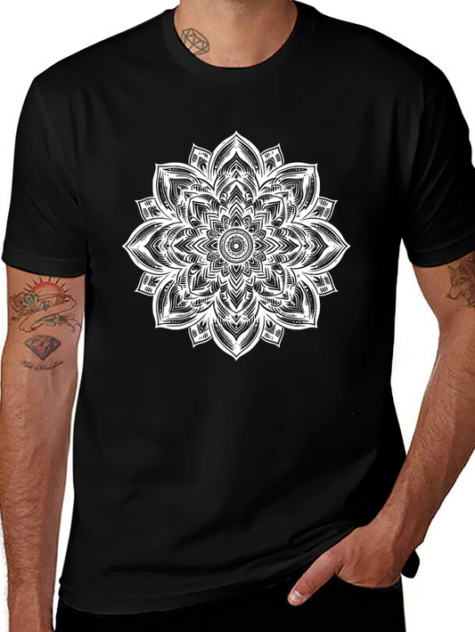 Mandala Graphic Tee - Black Cotton Casual Comfort