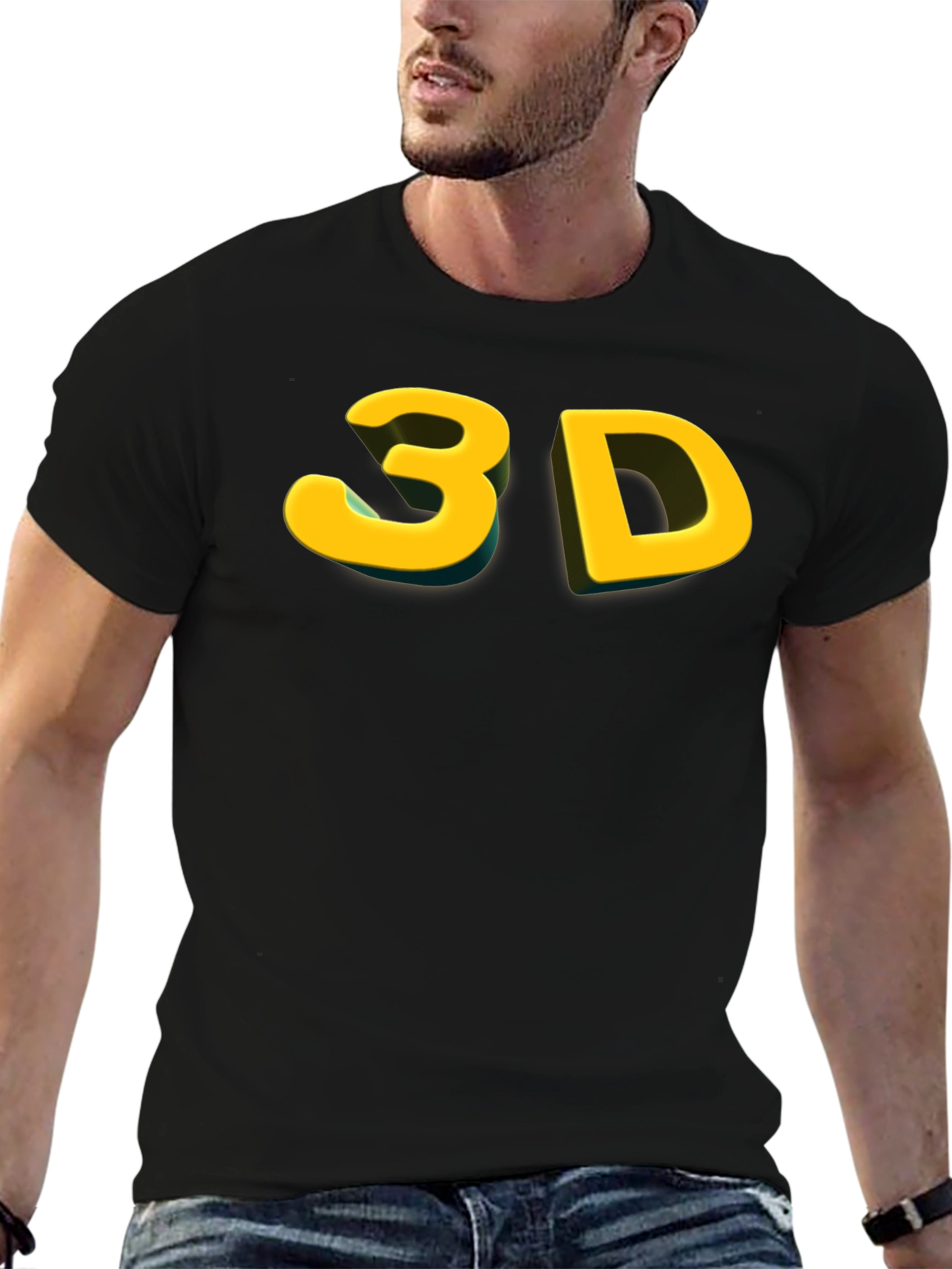 Bold 3D Graphic Tee - Black Cotton Blend