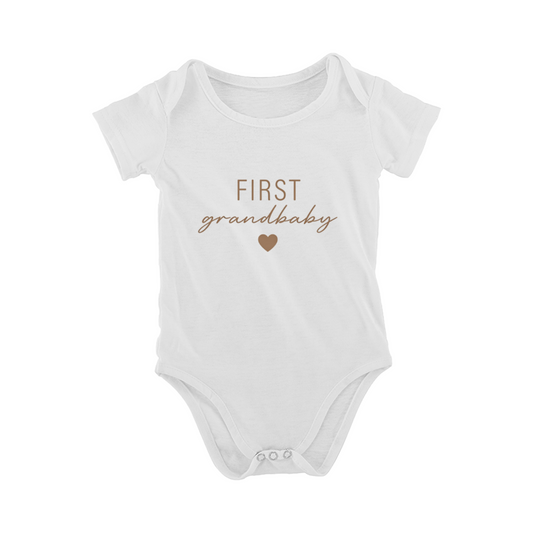 First Grandbaby Heart Script Baby Onesie, Grandparents Newborn Gift Bodysuit