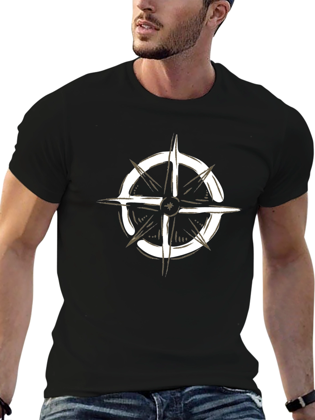 Compass Graphic Black T-Shirt - Adventure Awaits