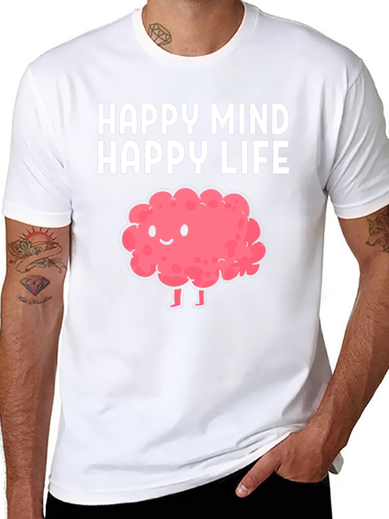 Happy Mind Happy Life Cartoon Brain T-Shirt