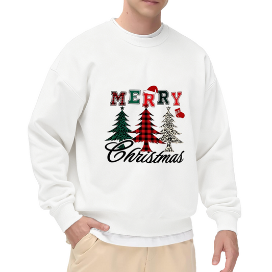 Plaid Leopard Christmas Tree Merry Xmas Crewneck Sweatshirt